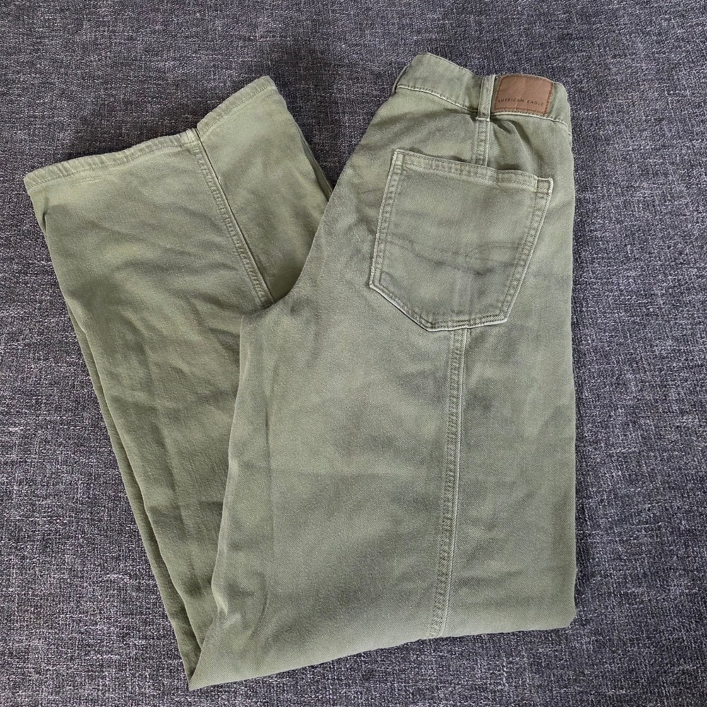 American Eagle Baggy Wide Leg Pants Womens 6 Olive Green Stretch Utility 12/22